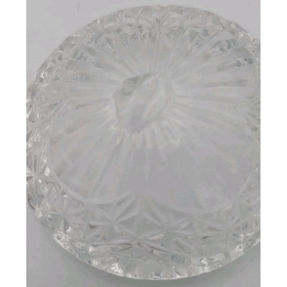 Vintage Crystal Clear Trinket Ring Dish with Bird Lid‎ Tiny Pressed Glass